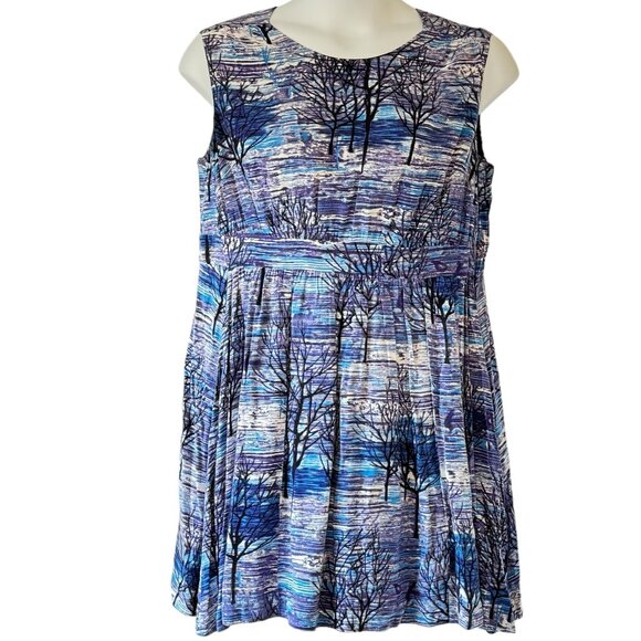 Emily and Fin Lucy Dress Blue Wind Trees Print Side Pockets Fit and Flare 1X - Picture 4 of 10
